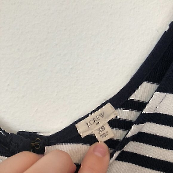 J. CREW Villa Dress Navy Blue Cream Ivory Striped Sleeveless Fit Flare Cotton XS - Picture 7 of 12